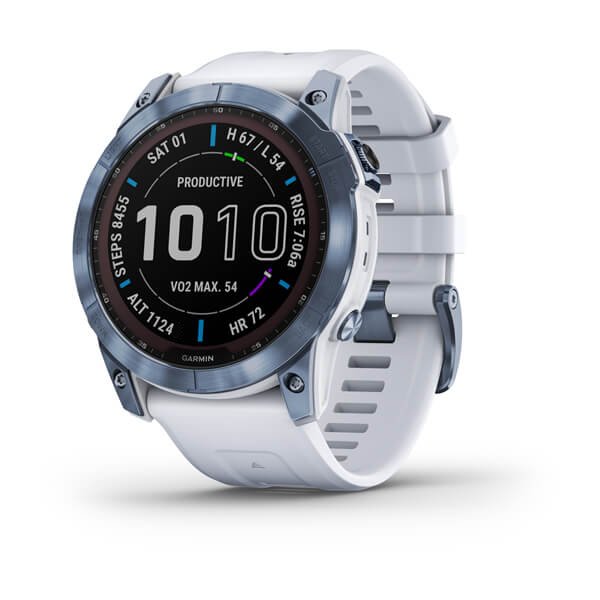 Garmin fenix 7X Sapphire Solar Mineral Blue DLC Titanium with Whitestone Band