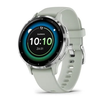 Garmin Venu 3S Silver Stainless Steel Bezel with Sage Gray Case and Silicone Band