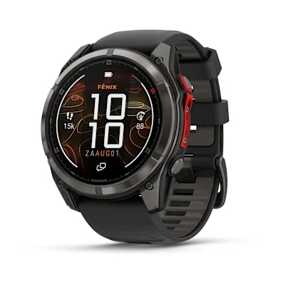 Garmin fenix 8 pro 51mm MicroLED Sapphire Carbon grey DLC-titanium met zwarte/pebble grey siliconen band