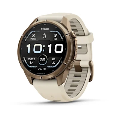 Garmin Fenix 9 Pro 43mm Amoled Autumn Gold Titanium met siliconen band in Crème/French Gray