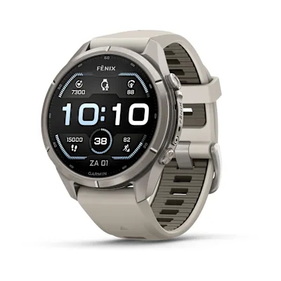 Garmin Fenix 9 Pro 43mm Amoled Titanium Met Siliconen Band In Fog Gray/dark Sandstone