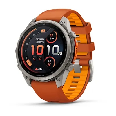 Garmin Fenix 9 Pro 47mm Amoled Inreach Titanium met siliconen band in Autumn Orange/Spark Orange