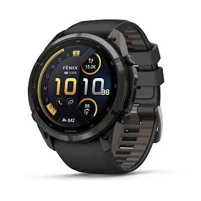 Garmin Fenix 9 Pro 51mm Amoled Inreach Carbon Grey DLC titanium met siliconen band in Zwart/Pebble Gray