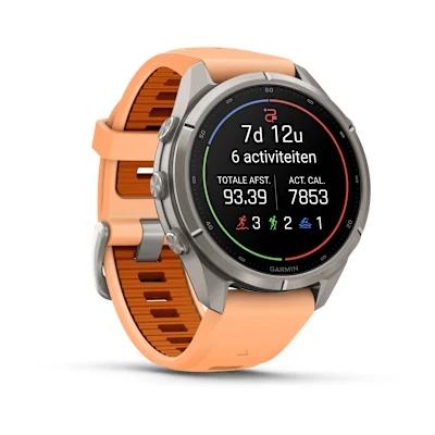 Garmin Fenix 9 Pro 43mm Amoled Inreach Titanium met siliconen band in Shell Pink/Autumn Orange
