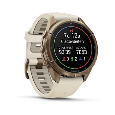 Garmin Fenix 9 Pro 43mm Amoled Autumn Gold Titanium met siliconen band in Crème/French Gray