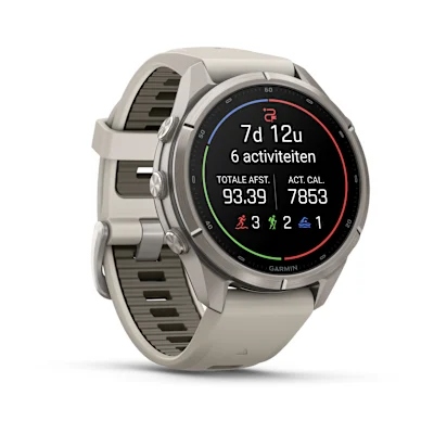 Garmin Fenix 9 Pro 43mm Amoled Inreach Titanium met siliconen band in Fog Gray/Dark Sandstone