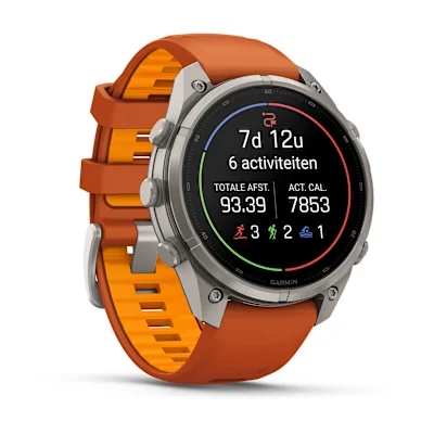 Garmin Fenix 9 Pro 47mm Amoled Inreach Titanium met siliconen band in Autumn Orange/Spark Orange
