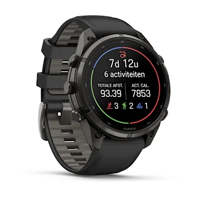Garmin Fenix 9 Pro 47mm Amoled Carbon Grey DLC titanium met siliconen band in Zwart/Pebble Gray