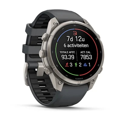 Garmin Fenix 9 Pro 47mm Amoled Inreach Titanium met Graphite/Zwarte siliconen band