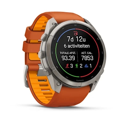 Garmin Fenix 9 Pro 51mm Amoled Inreach Titanium met siliconen band in Autumn Orange/Spark Orange