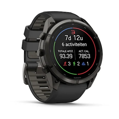 Garmin Fenix 9 Pro 51mm Amoled Inreach Carbon Grey DLC titanium met siliconen band in Zwart/Pebble Gray