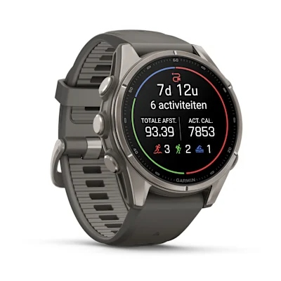 Garmin Fenix 9 43mm Titanium met siliconen band in Pebble Gray