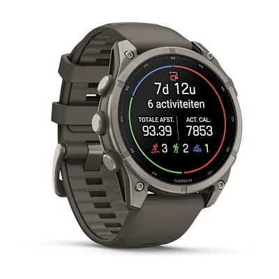 Garmin Fenix 9 47mm Titanium met siliconen band in Pebble Gray