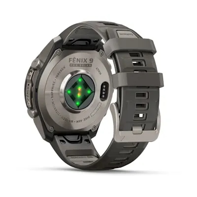Garmin Fenix 9 Pro 47mm Solar Inreach Titanium met siliconen band in Pebble Gray