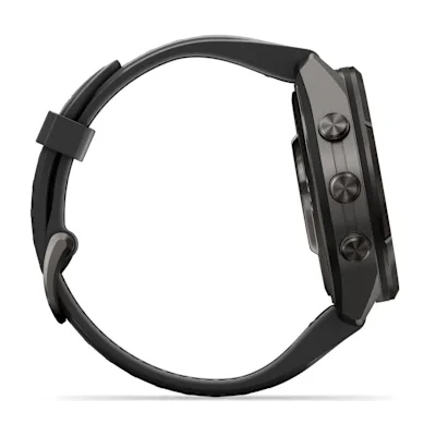 Garmin Fenix 9 Pro 43mm Amoled Inreach Carbon Grey DLC titanium met siliconen band in Zwart/Pebble Gray