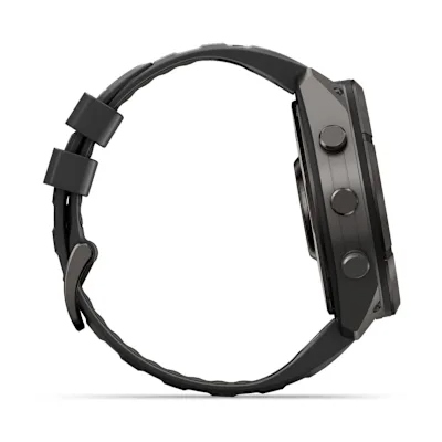 Garmin Fenix 9 Pro 51mm Amoled Carbon Grey DLC titanium met siliconen band in Zwart/Pebble Gray