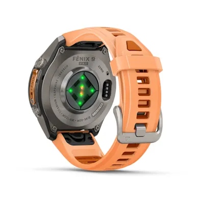 Garmin Fenix 9 Pro 43mm Amoled Inreach Titanium met siliconen band in Shell Pink/Autumn Orange