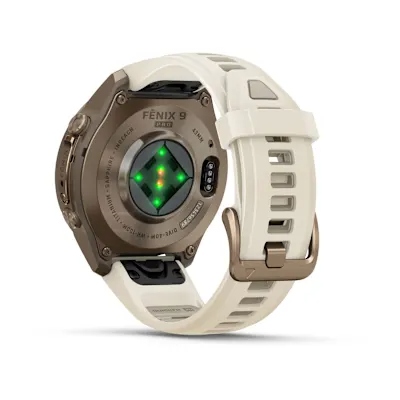 Garmin Fenix 9 Pro 43mm Amoled Inreach Autumn Gold Titanium met siliconen band in Crème/French Gray