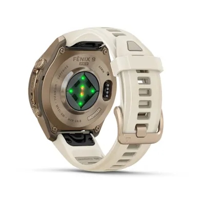 Garmin Fenix 9 Pro 43mm Amoled Autumn Gold Titanium met siliconen band in Crème/French Gray