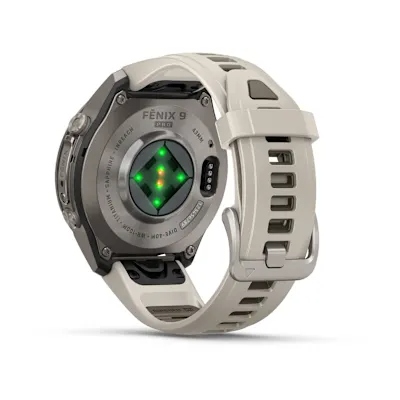 Garmin Fenix 9 Pro 43mm Amoled Inreach Titanium met siliconen band in Fog Gray/Dark Sandstone