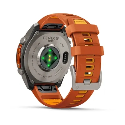 Garmin Fenix 9 Pro 47mm Amoled Inreach Titanium met siliconen band in Autumn Orange/Spark Orange