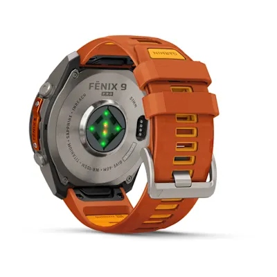 Garmin Fenix 9 Pro 51mm Amoled Inreach Titanium met siliconen band in Autumn Orange/Spark Orange