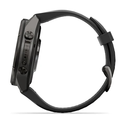 Garmin Fenix 9 Pro 43mm Amoled Inreach Carbon Grey DLC titanium met siliconen band in Zwart/Pebble Gray