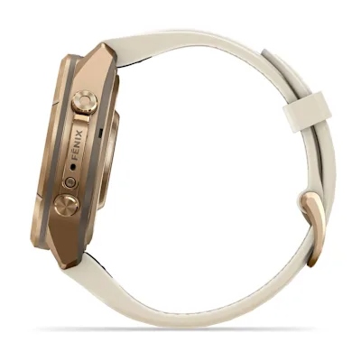 Garmin Fenix 9 Pro 43mm Amoled Autumn Gold Titanium met siliconen band in Crème/French Gray