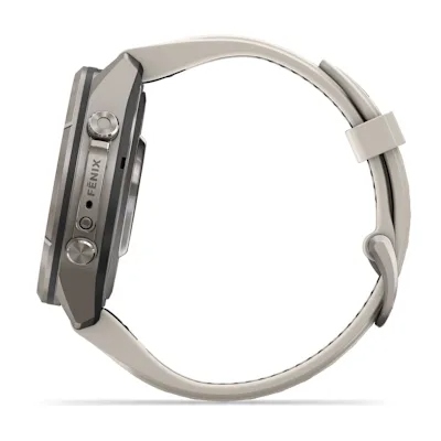 Garmin Fenix 9 Pro 43mm Amoled Titanium met siliconen band in Fog Gray/Dark Sandstone