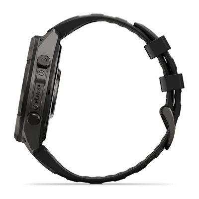 Garmin Fenix 9 Pro 47mm Amoled Carbon Grey DLC titanium met siliconen band in Zwart/Pebble Gray