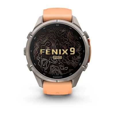 Garmin Fenix 9 Pro 43mm Amoled Inreach Titanium met siliconen band in Shell Pink/Autumn Orange
