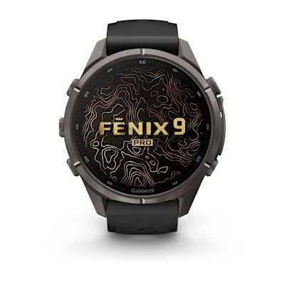 Garmin Fenix 9 Pro 43mm Amoled Inreach Carbon Grey DLC titanium met siliconen band in Zwart/Pebble Gray