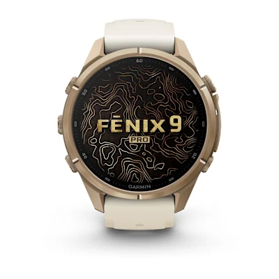 Garmin Fenix 9 Pro 43mm Amoled Autumn Gold Titanium met siliconen band in Crème/French Gray