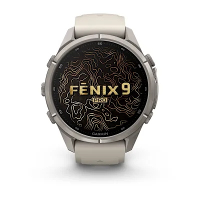 Garmin Fenix 9 Pro 43mm Amoled Titanium met siliconen band in Fog Gray/Dark Sandstone