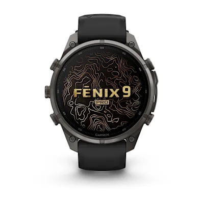 Garmin Fenix 9 Pro 47mm Amoled Inreach Carbon Grey DLC titanium met siliconen band in Zwart/Pebble Gray