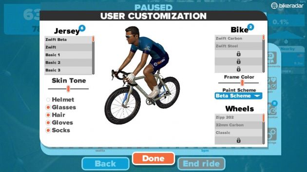 zwift mobile user customization